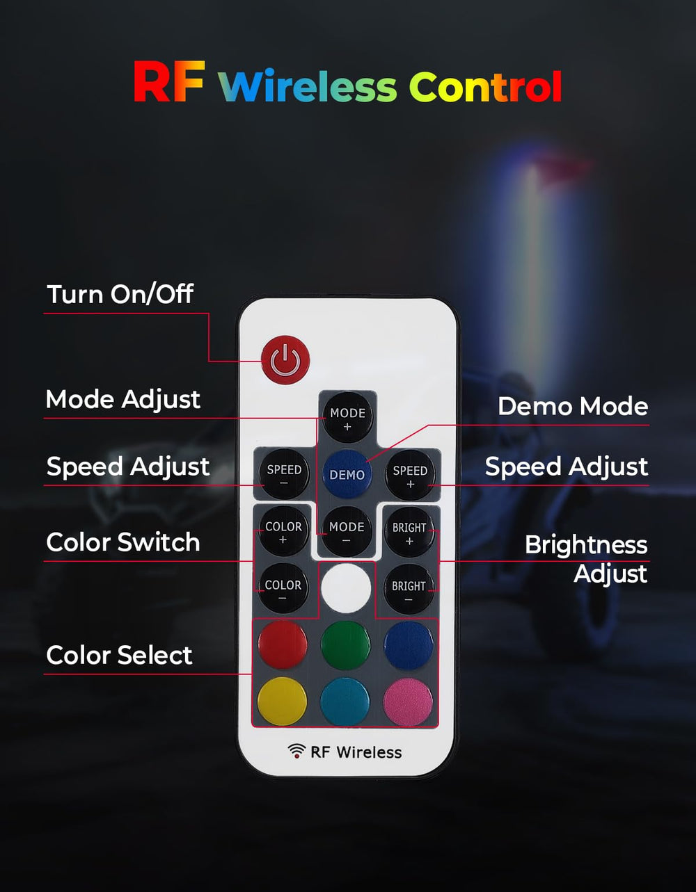 Kemimoto ATV/UTV 5FT & RGB LED Whip Lights - 1Pc