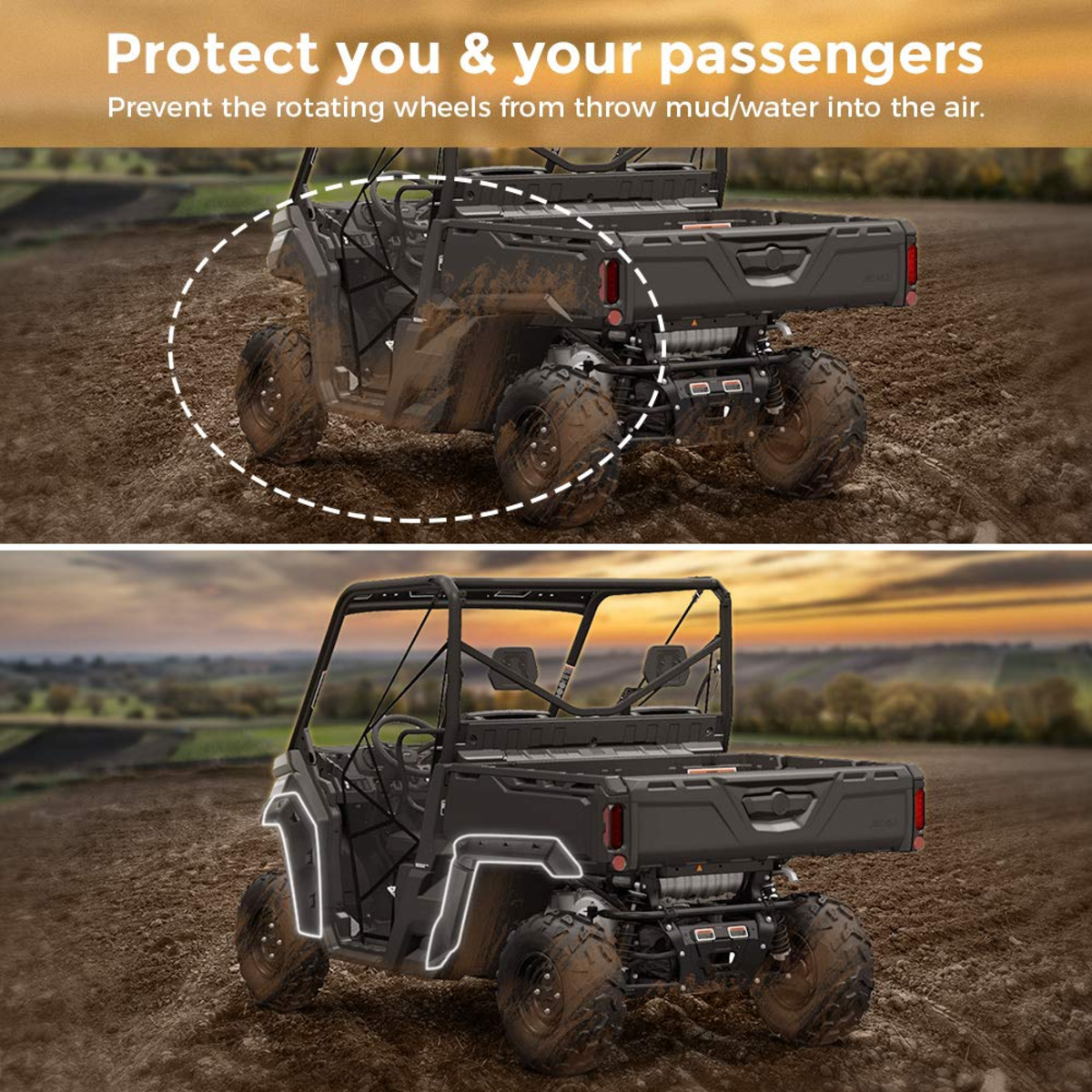 Kemimoto Can Am Defender Front and Rear Extended Mud Guards