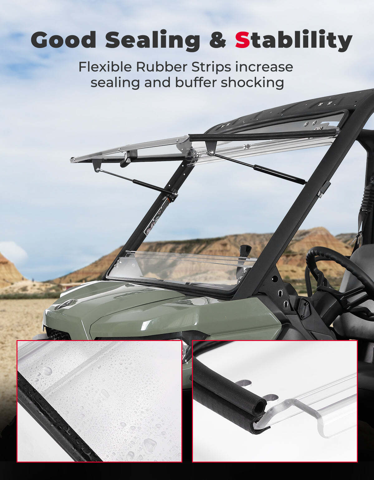 Kemimoto Can-Am Defender HD5/8/10 2-in-1 Flip Windshield 1/5" Thick Polycarbonate