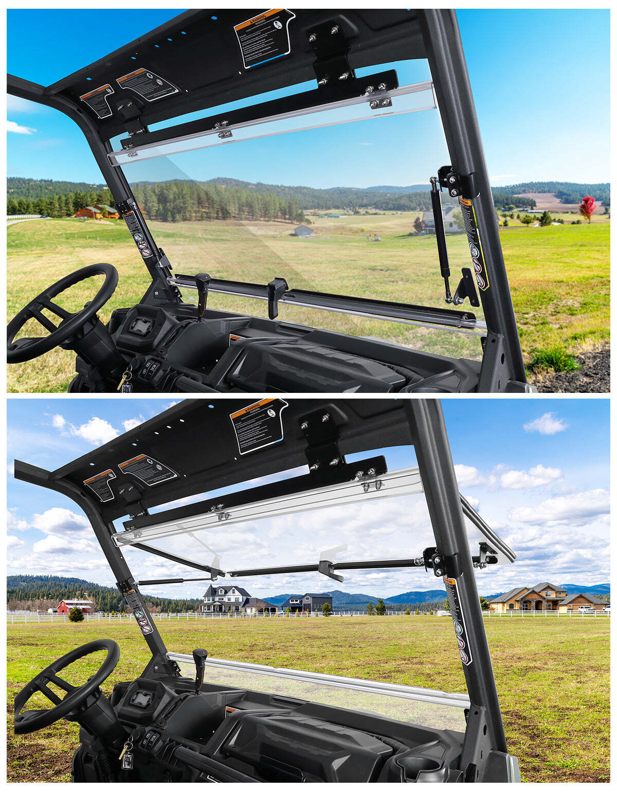 Kemimoto Can-Am Defender HD5/8/10 2-in-1 Flip Windshield 1/5" Thick Polycarbonate
