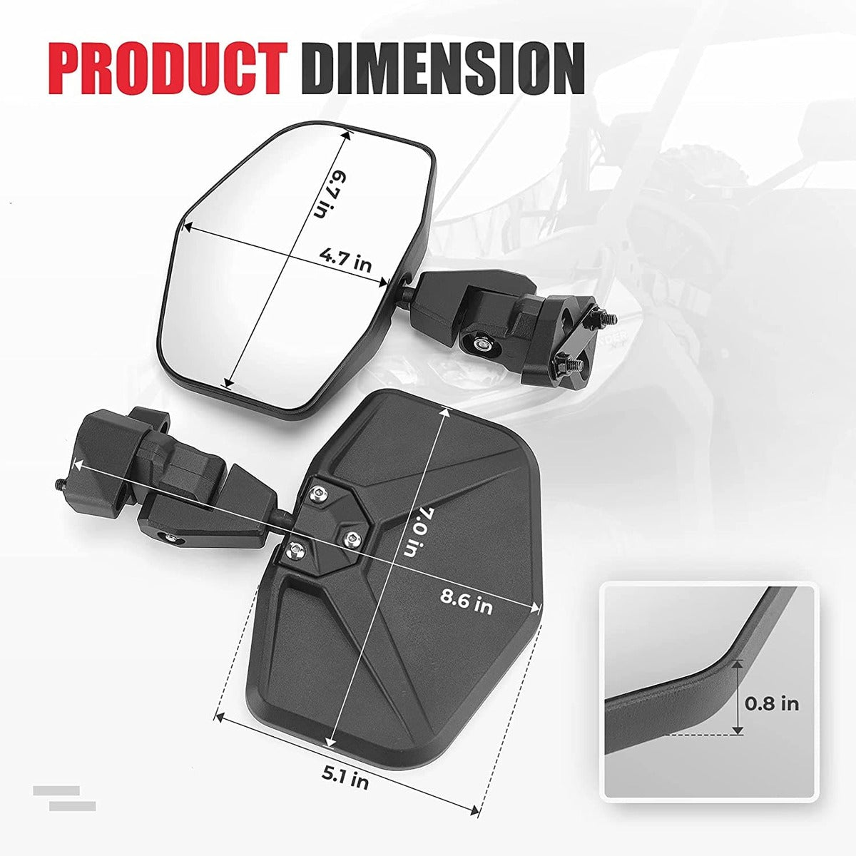 Kemimoto Can Am Defender Side Mirrors Aluminum - One Pair