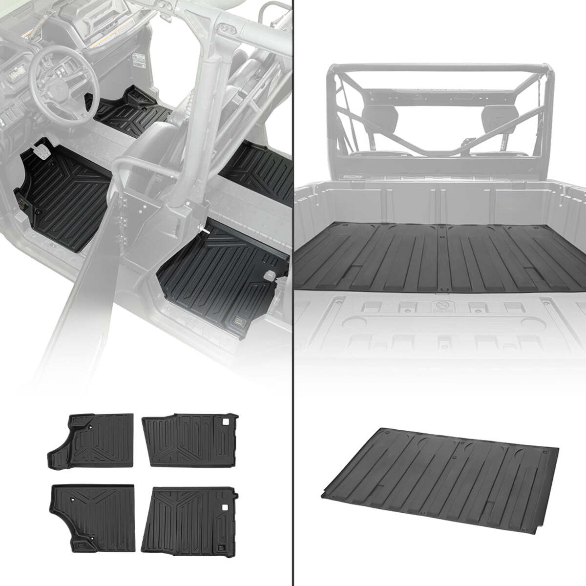 Kemimoto Can-Am Defender TPE Floor Mats & Bed Liner for 4-Seater