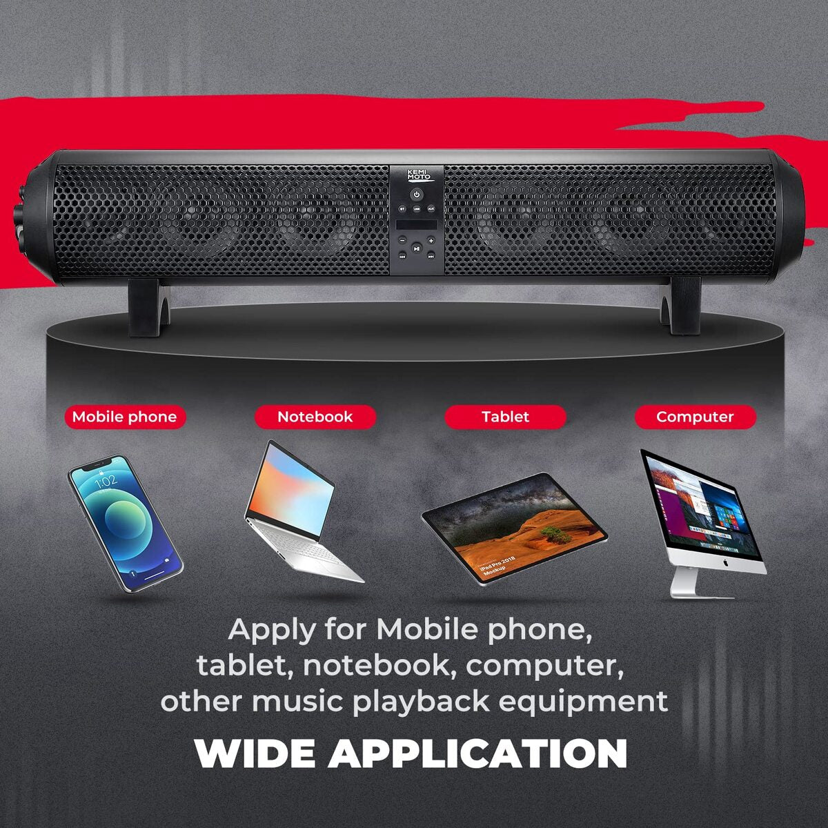 Kemimoto 6 Speaker UTV Bluetooth Sound Bar