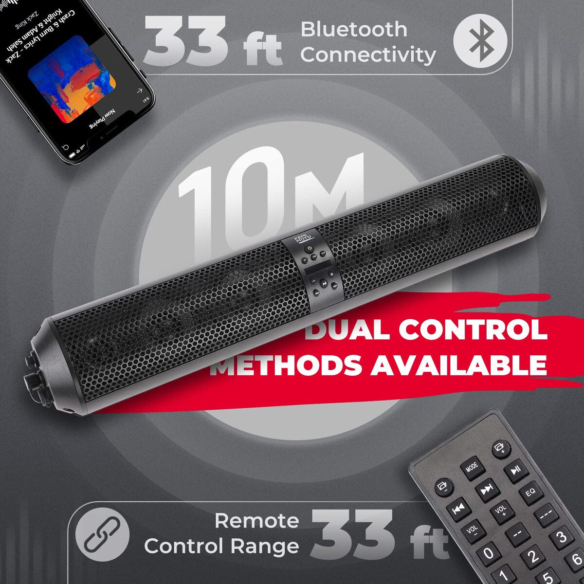 Kemimoto 6 Speaker UTV Bluetooth Sound Bar