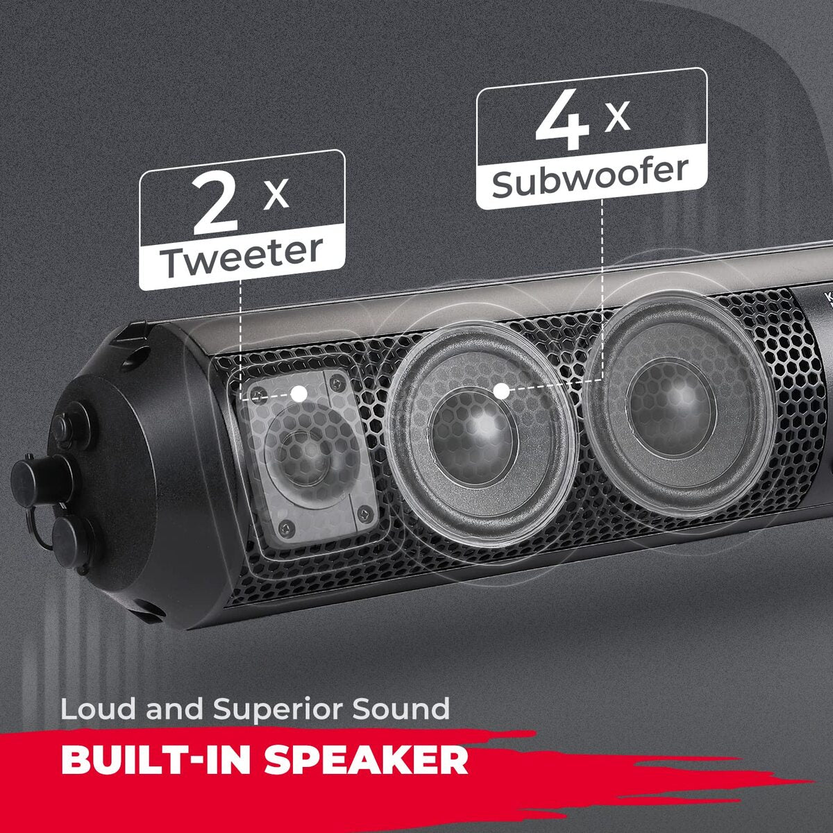 Kemimoto 6 Speaker UTV Bluetooth Sound Bar