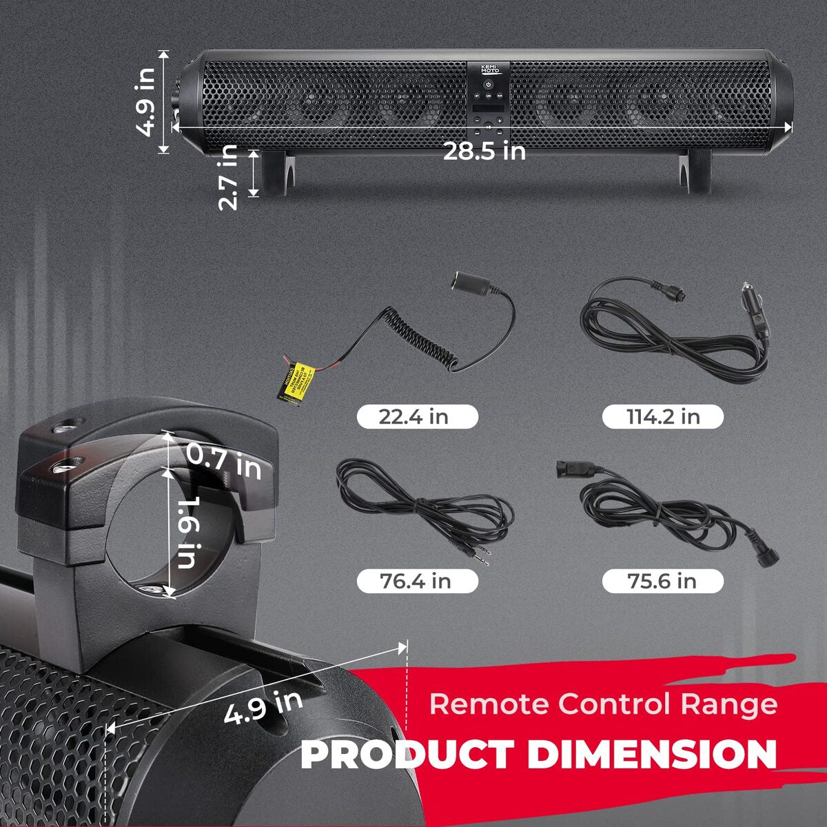 Kemimoto 6 Speaker UTV Bluetooth Sound Bar