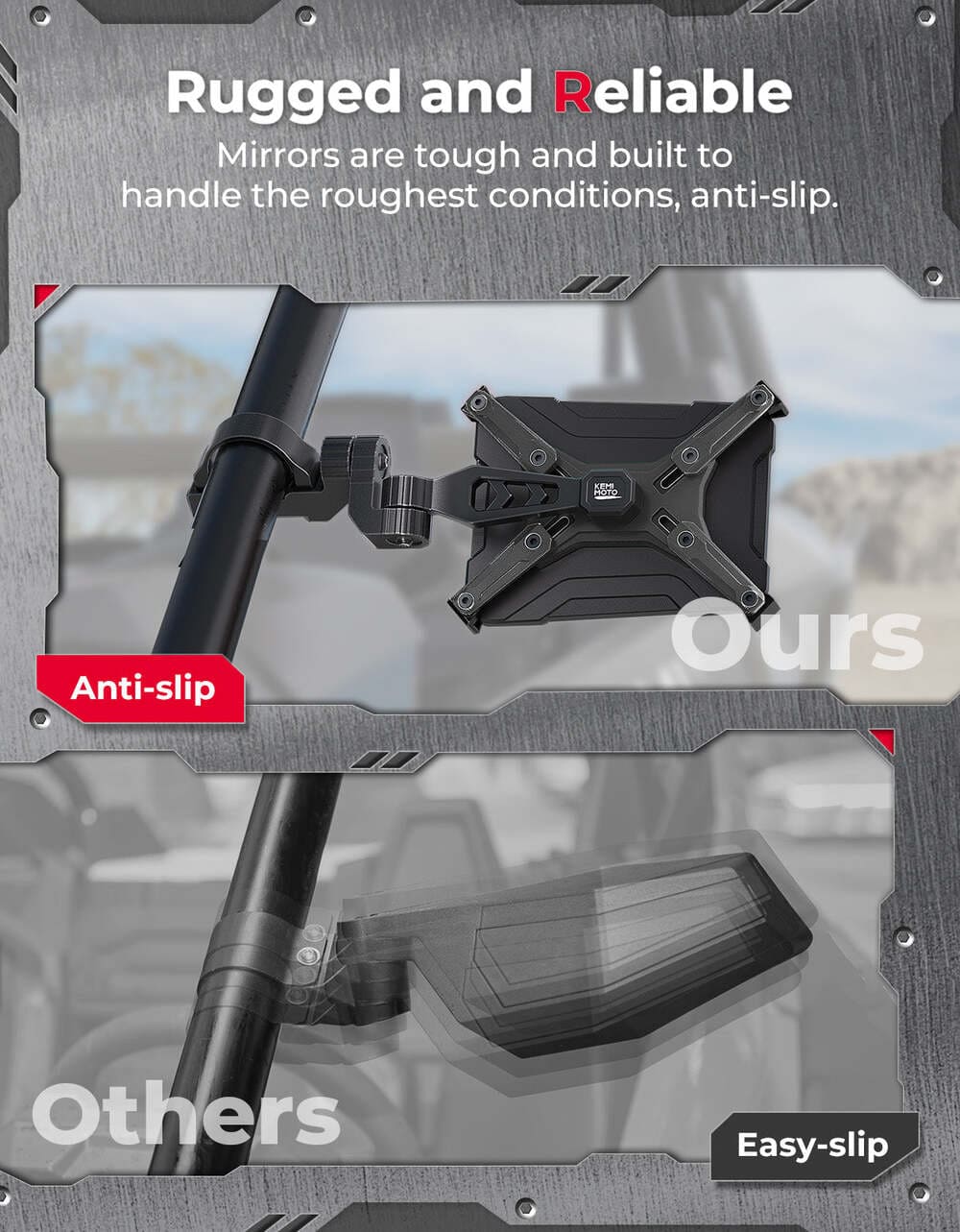 Kemimoto UTV Side Mirrors for 1.65"-2" Roll Bar - Pair