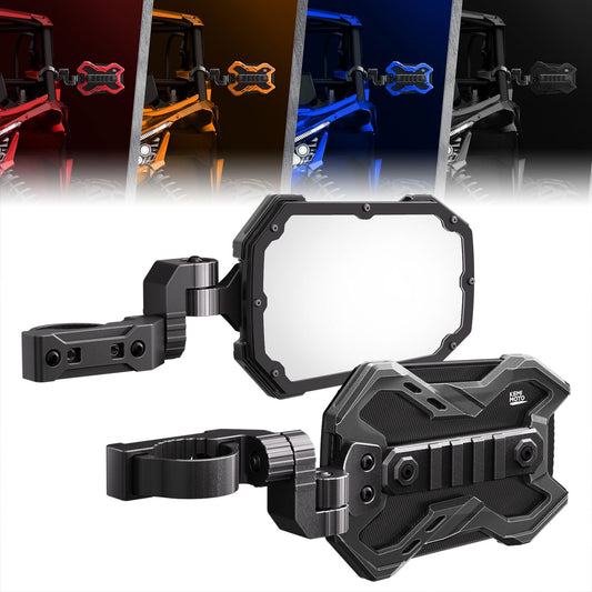 Kemimoto CNC UTV Side Mirrors w/Integrated Light Mount for 1.65"-2" Roll Bar 1 Pair