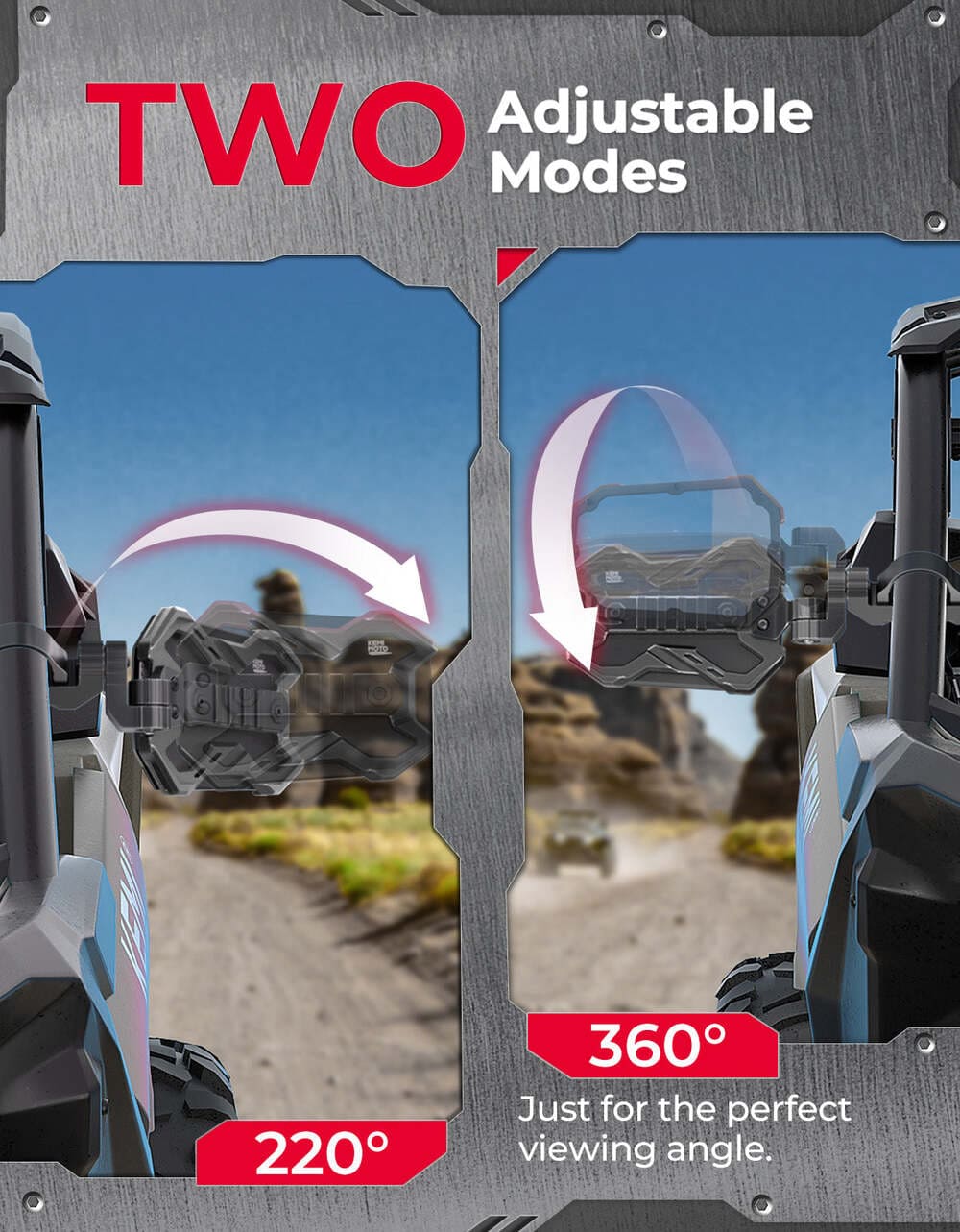 Kemimoto CNC UTV Side Mirrors w/Integrated Light Mount for 1.65"-2" Roll Bar 1 Pair
