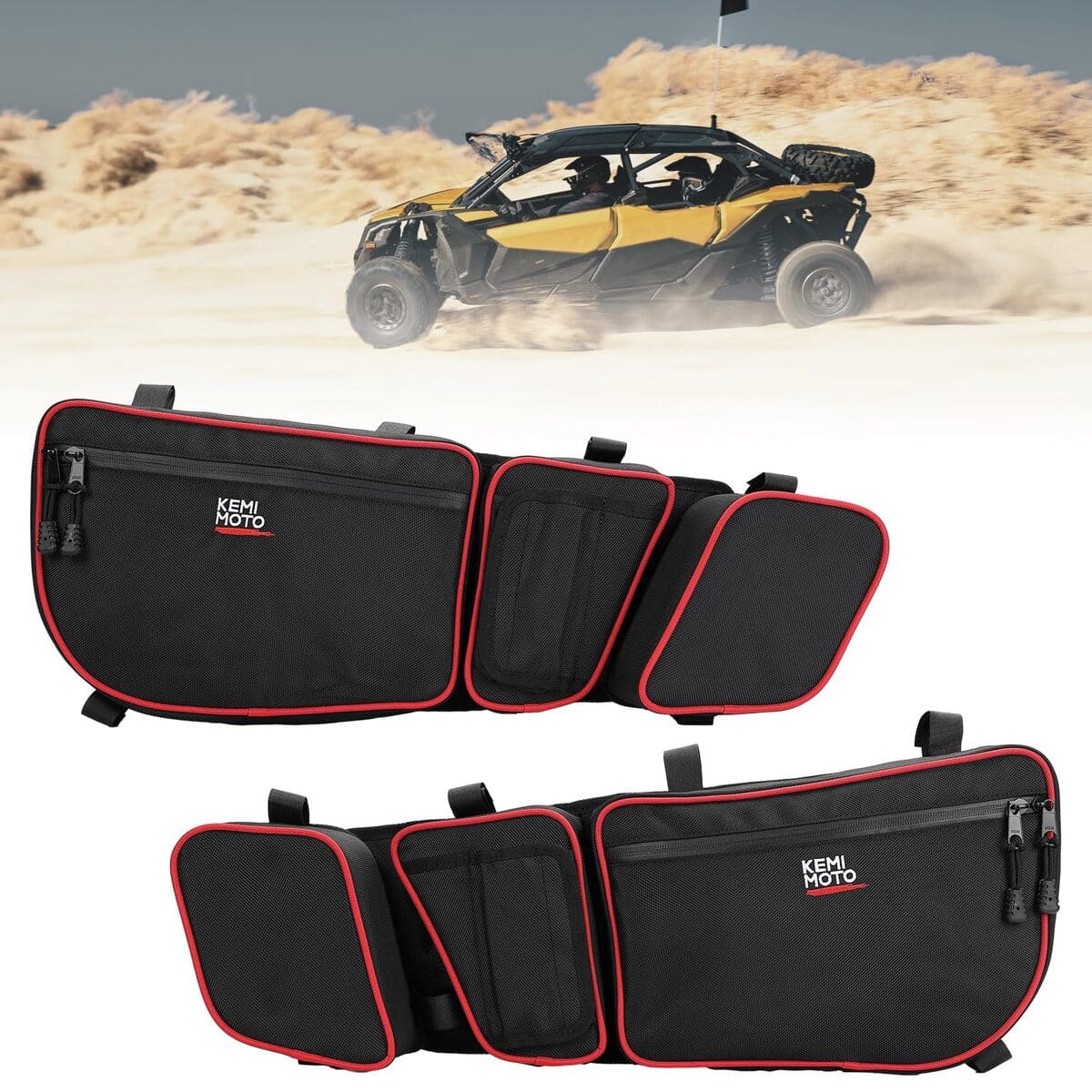 Kemimoto Can-Am Maverick X3 Door Bags with Removable Knee Pads Red