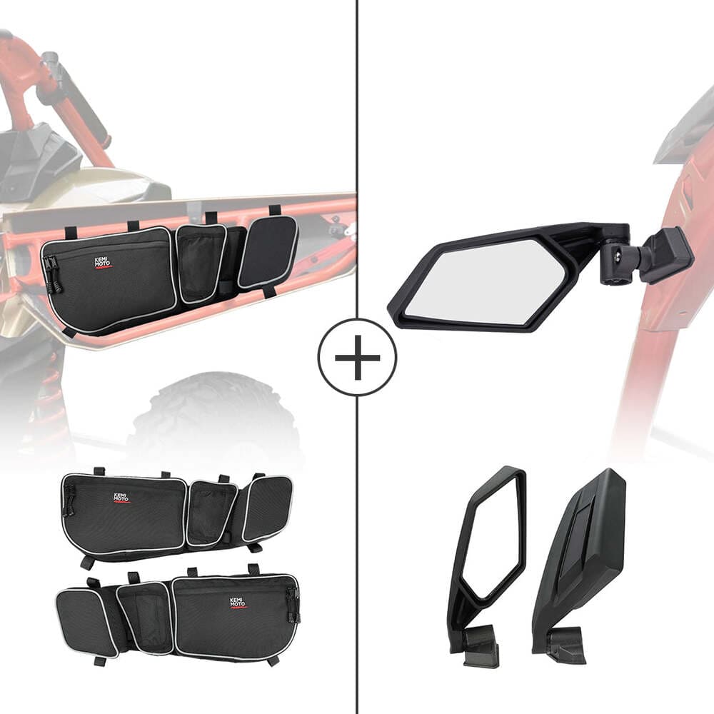 Kemimoto Can-Am Maverick X3 Front Door Storage Bags & Side View Mirror