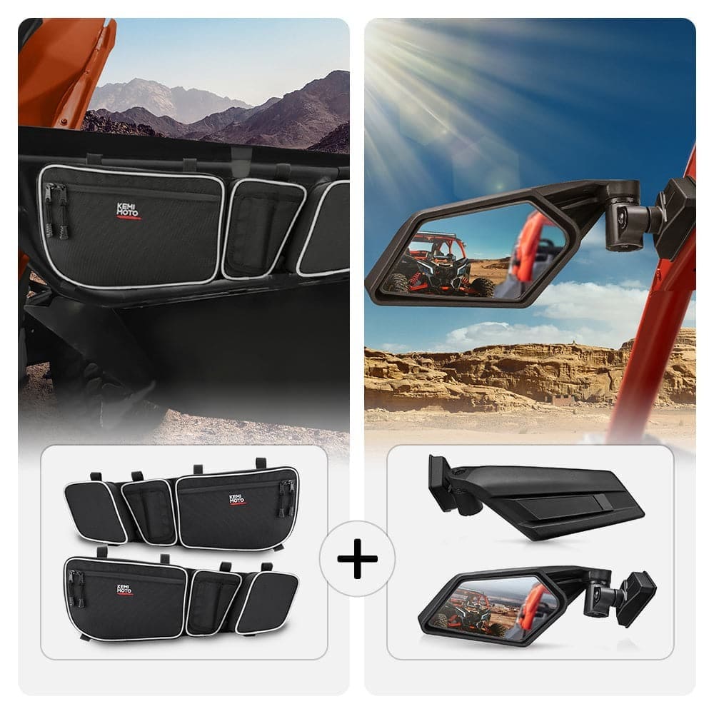 Kemimoto Can-Am Maverick X3 Front Door Storage Bags & Side View Mirror