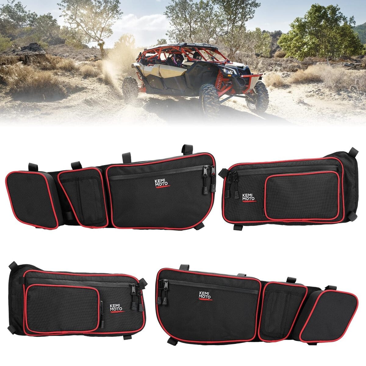 Kemimoto Can-Am Maverick X3 Max Front and Rear Door Bags Red