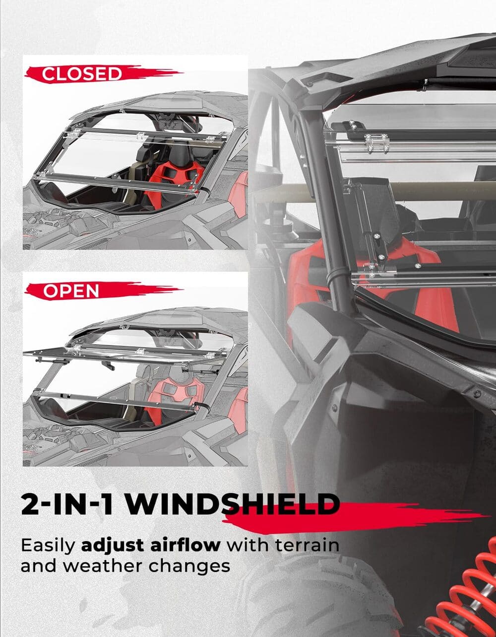 Kemimoto Can-Am Maverick X3/Max Upgraded Flip Windshield
