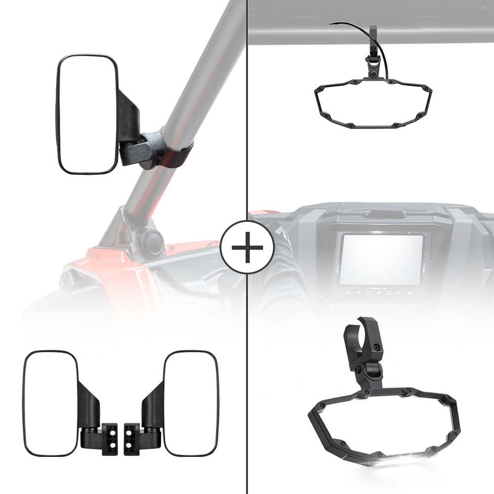 Kemimoto UTV 1.75"/2" Side View Mirrors & Center Mirror