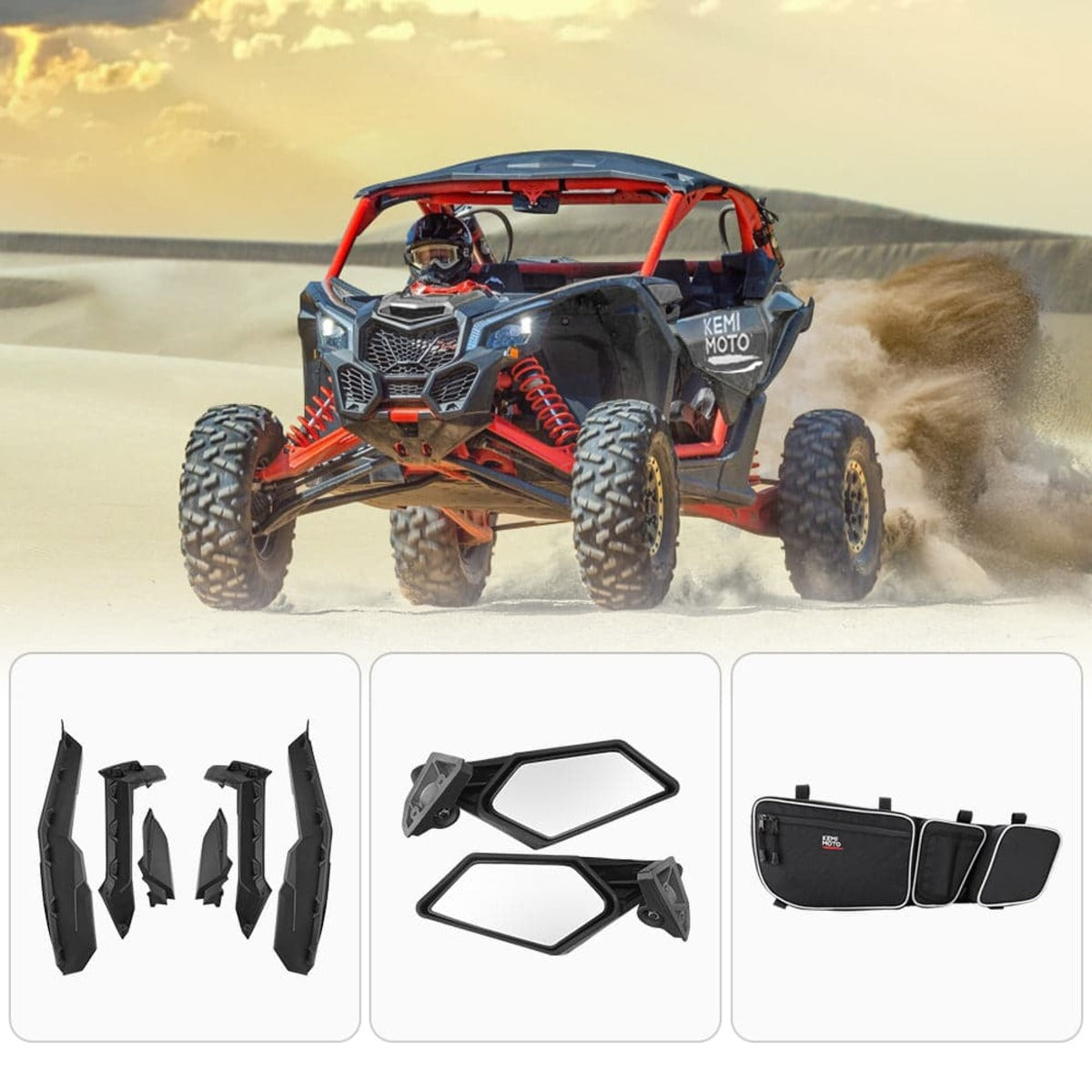Kemimoto Can-Am Maverick X3 / X3 Max Fender Flares & Side mirrors & Door Bags