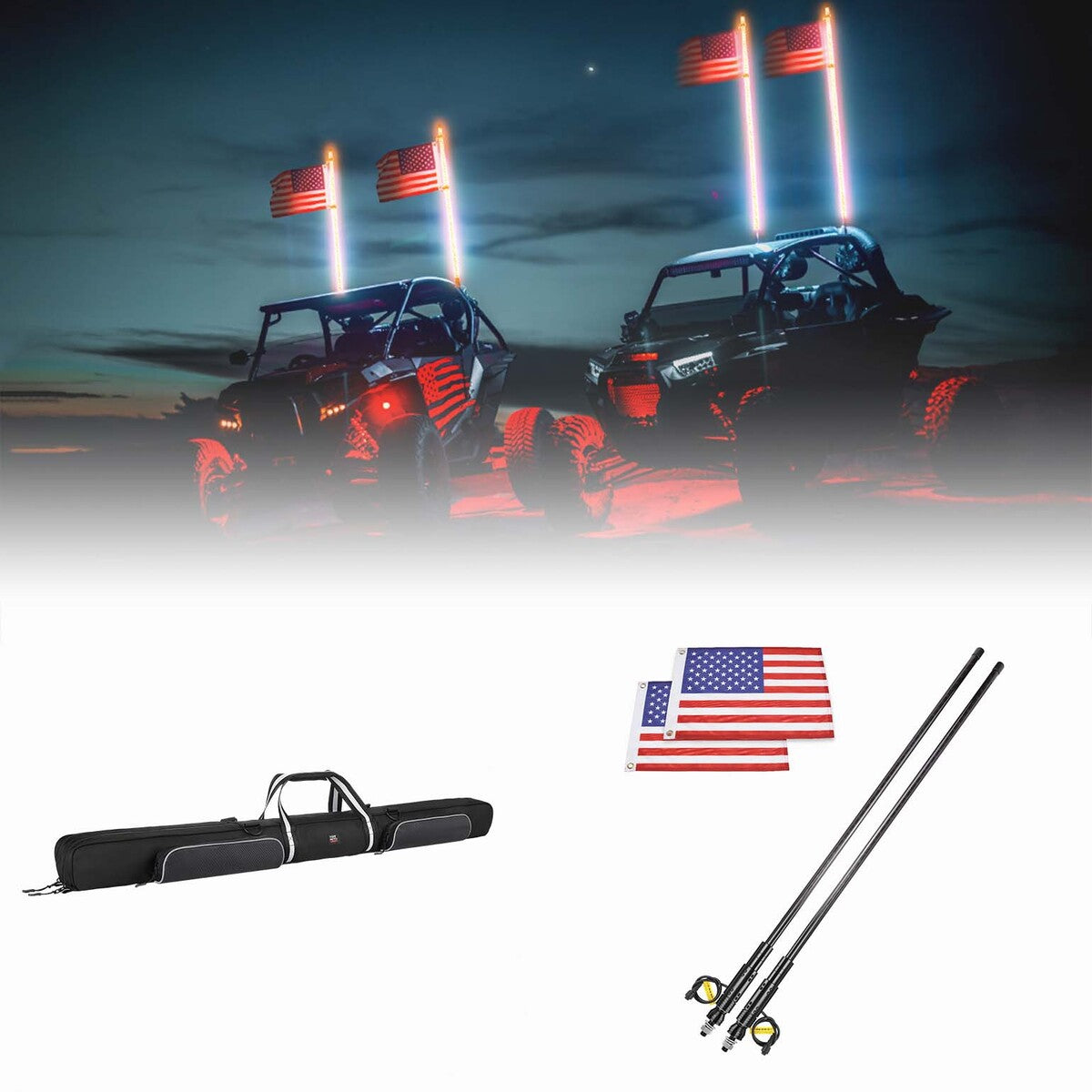 Kemimoto Can-Am Commander 4FT LED RGB Whip Lights & Storage Bag