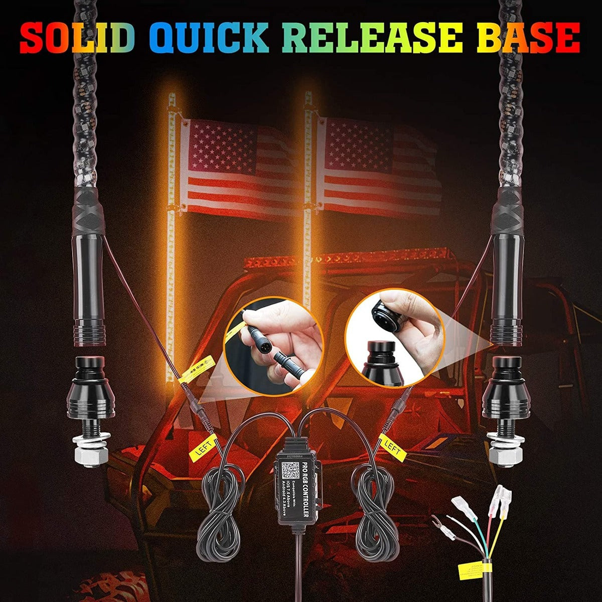 Kemimoto Can-Am Commander 4FT LED RGB Whip Lights & Storage Bag