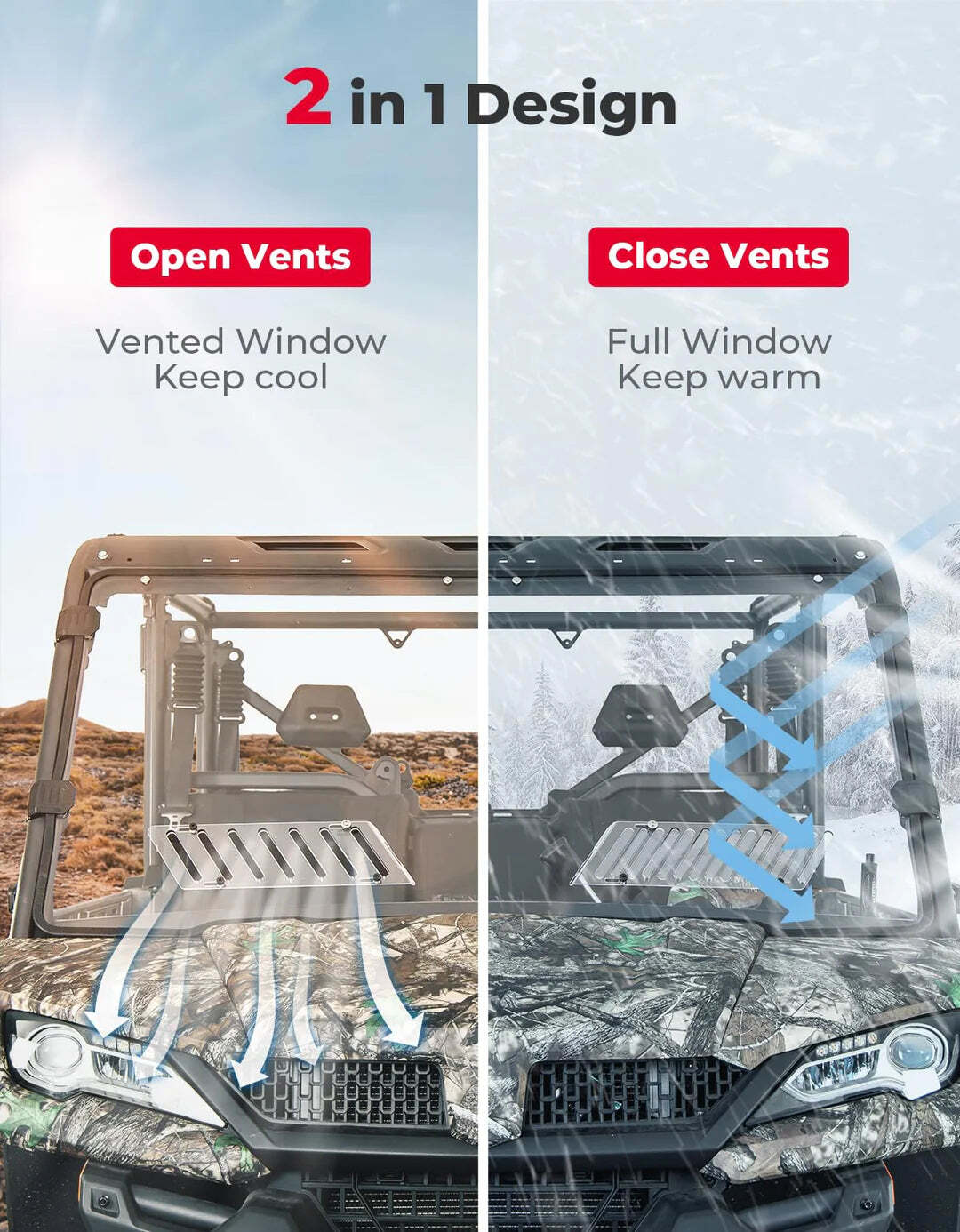 Kemimoto CF Moto UForce 1000 Airflow Sliding Vented Rear & Front Windshield