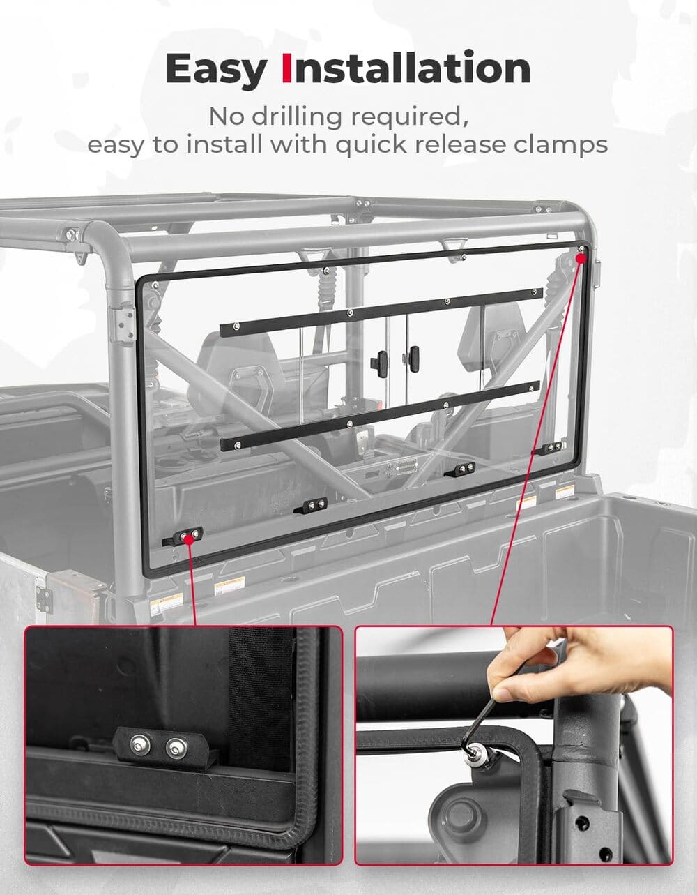 Kemimoto CF Moto UForce 1000/1000XL Vented Sliding No-Drill Rear Windshield