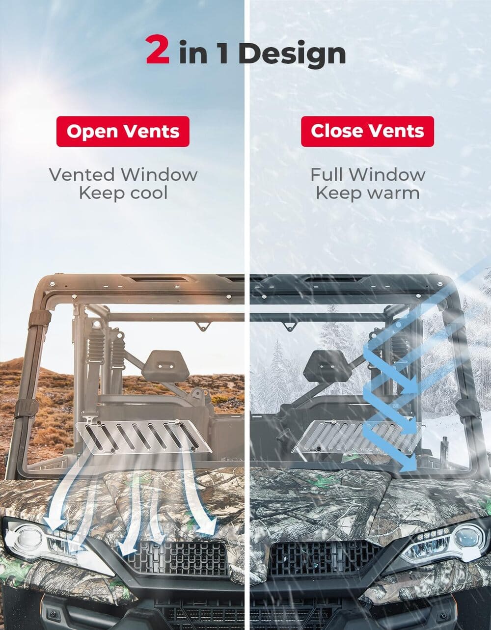 Kemimoto CF Moto UForce 1000 Airflow Sliding Vented Front Windshield