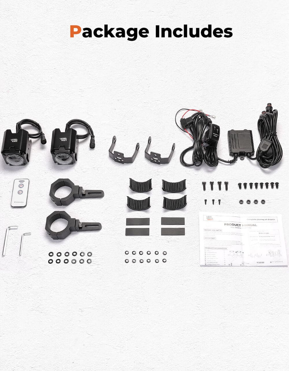 Kemimoto UTV Spot Beam Pod Lights w/ 1.5''-2'' Tube Clamp Kit