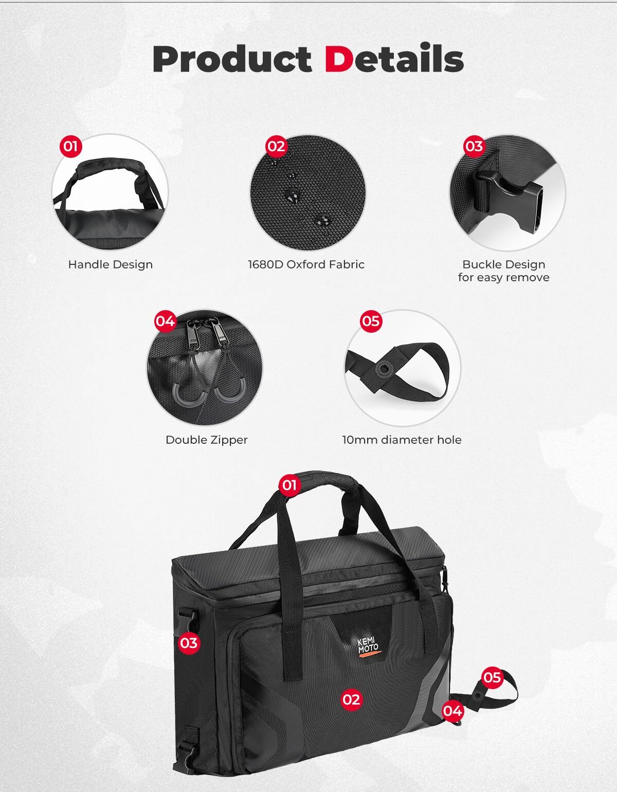 Kemimoto Honda Pioneer 1000-6 UTV Tool Bag, 16L Storage Bag Under Seat