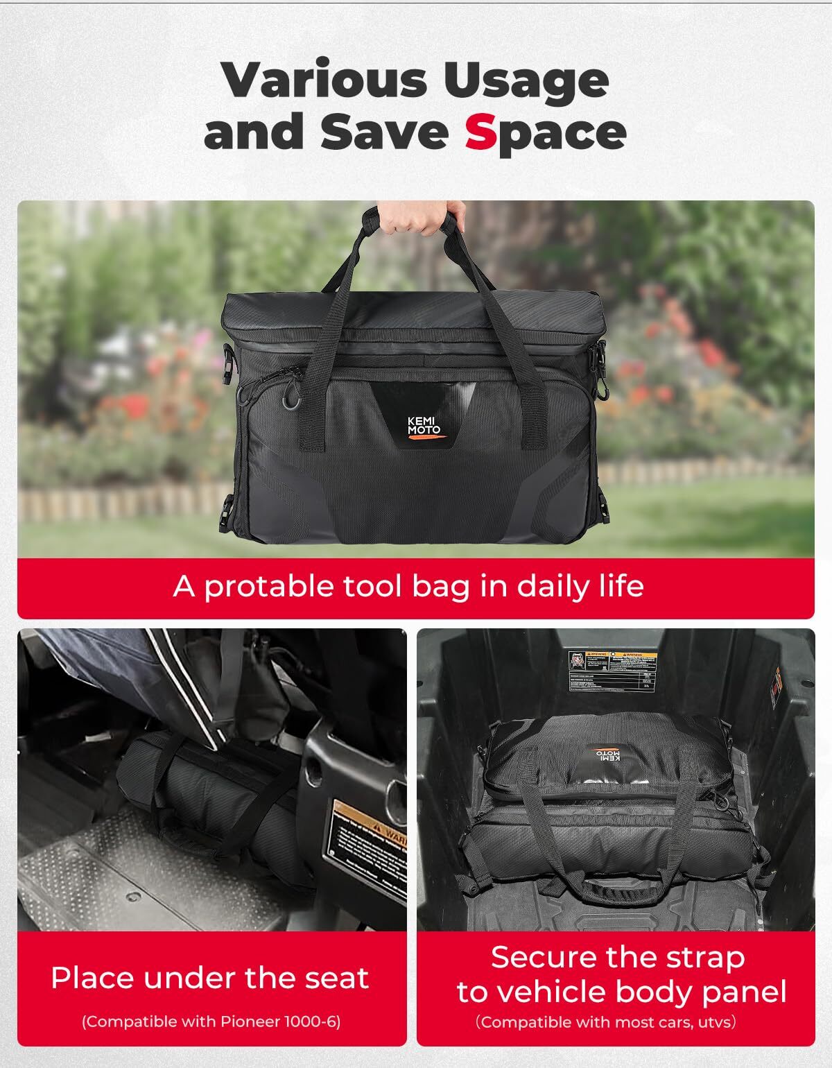 Kemimoto Honda Pioneer 1000-6 UTV Tool Bag, 16L Storage Bag Under Seat