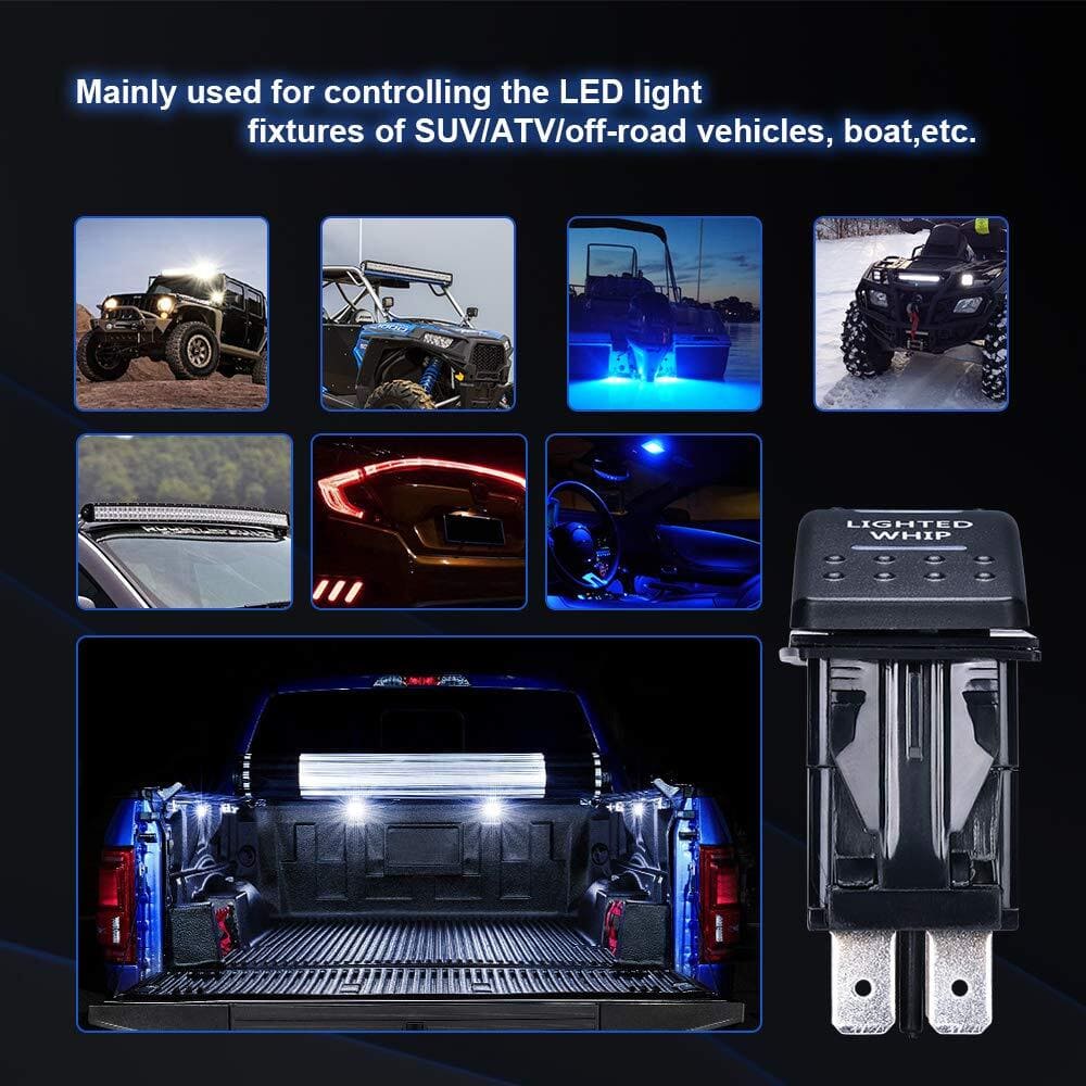 Kemimoto Lighted Whip Illuminated Marine Rocker Switch 12V