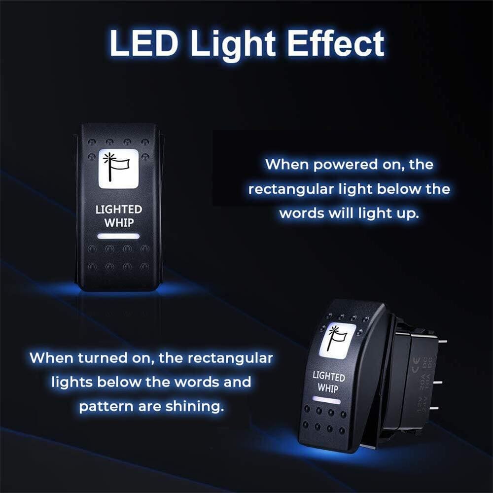 Kemimoto Lighted Whip Illuminated Marine Rocker Switch 12V