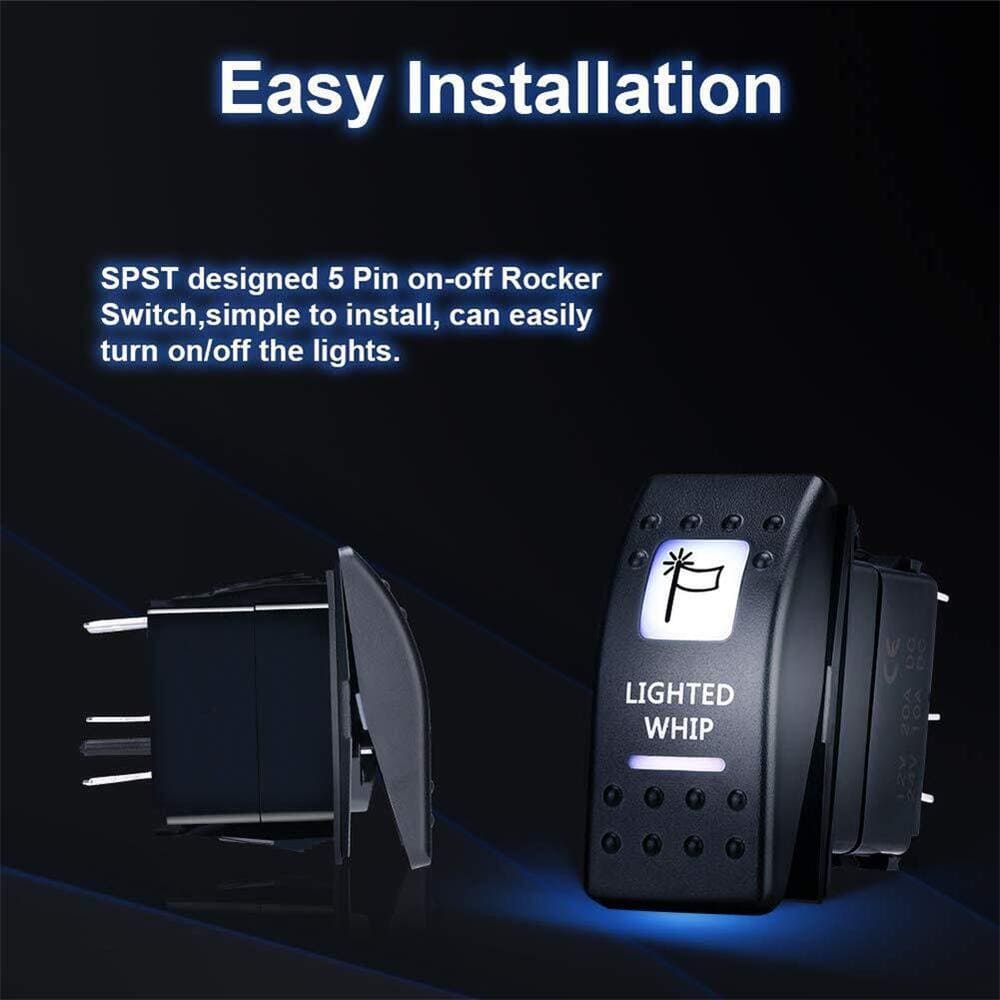 Kemimoto Lighted Whip Illuminated Marine Rocker Switch 12V