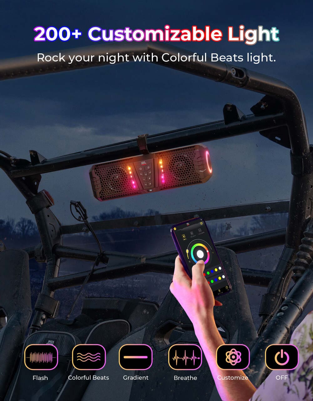 Kemimoto Midnight 40 16'' RGB Bluetooth Sound Bar for UTV Golf Cart Marine Boat