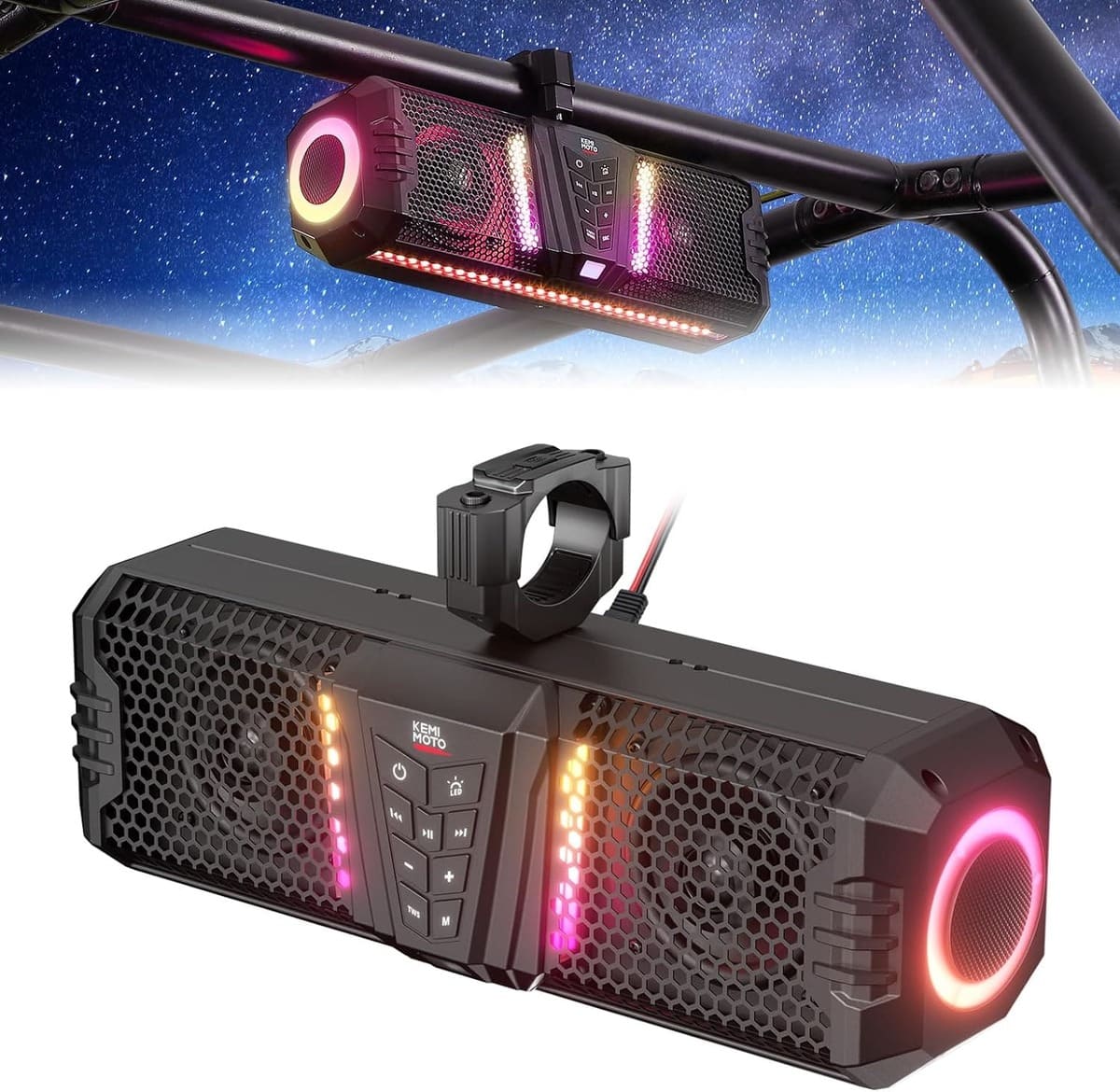Kemimoto Midnight 40B 16'' 2-Speaker Louder RGB UTV Sound Bar