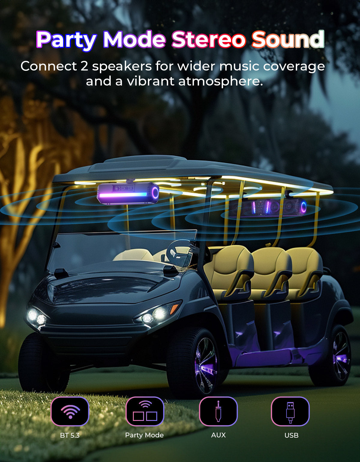 Kemimoto Midnight 60 26" 4-Speaker UTV Bluetooth Sound Bar w/RGB Lighting