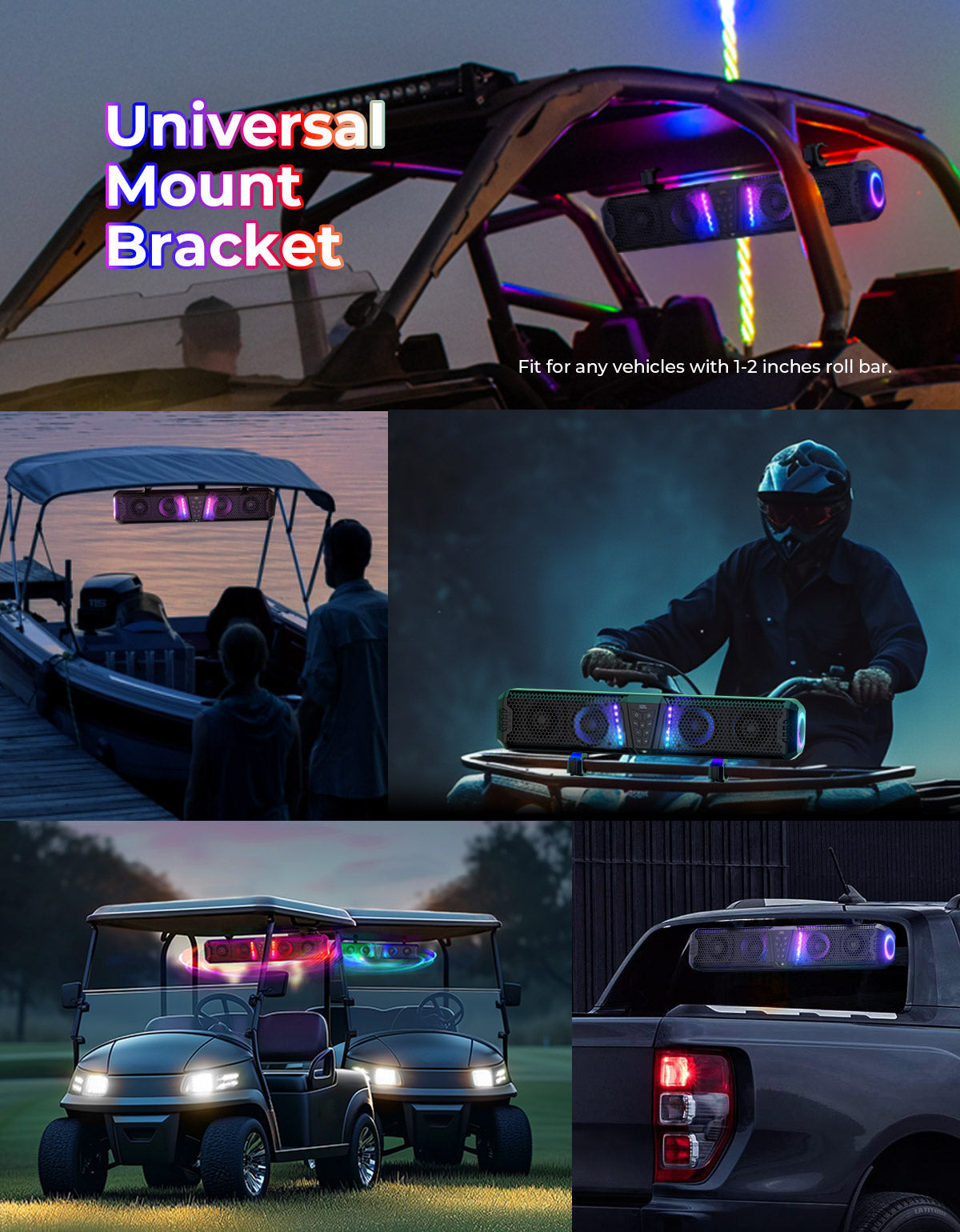 Kemimoto Midnight 60 26" 4-Speaker UTV Bluetooth Sound Bar w/RGB Lighting