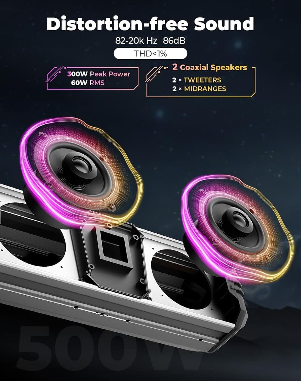 Kemimoto Midnight S40 16" Aluminum RGB Bluetooth Soundbar Silver