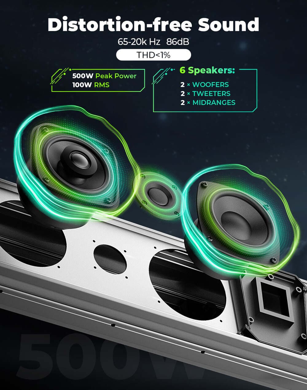 Kemimoto Midnight S80 26"/32" Aluminum 6-Speaker RGB Soundbar Silver