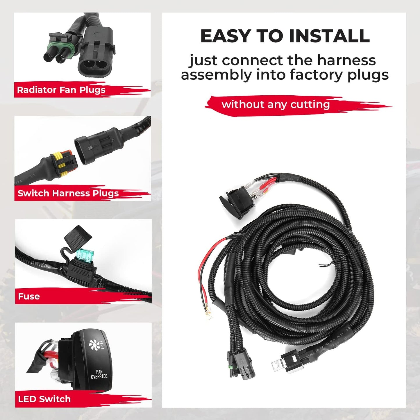 Kemimoto Polaris/ Can-Am ATV/ UTV Fan Override Switch Kit with Relay