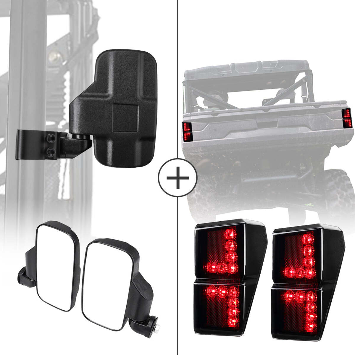 Kemimoto Polaris Ranger Adjustable Side Mirrors & Tail Light