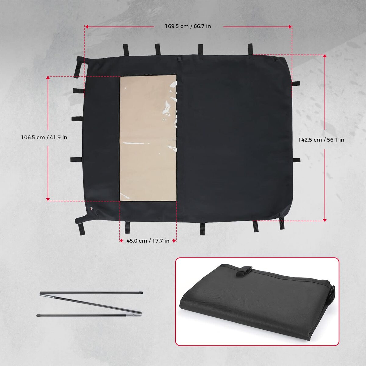Kemimoto Polaris Ranger Crew XP 1000 6-Seat Crew Canvas Roof Top Tint Waterproof