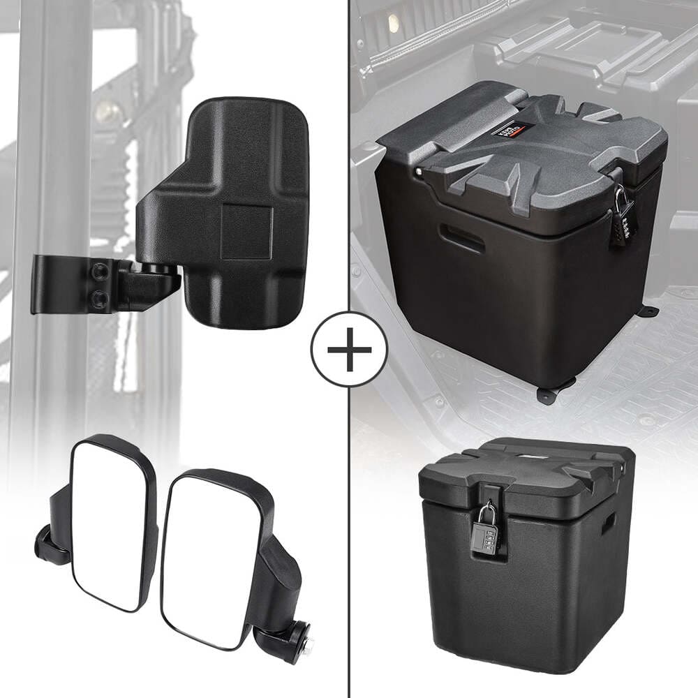 Kemimoto Polaris Ranger XP 1000 Adjustable Break Away Side Mirrors & Under Seat Storage Box