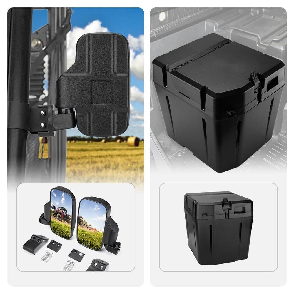 Kemimoto Polaris Ranger XP 1000 Adjustable Side Mirrors & Under Seat Storage Box