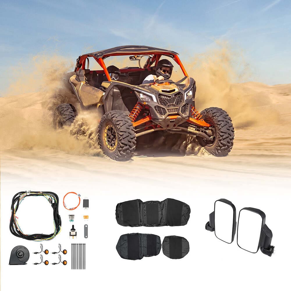 Kemimoto '17-'24 Polaris Ranger XP 1000 Crew Turn Signal Kit & Seat Cover & Side Mirrors
