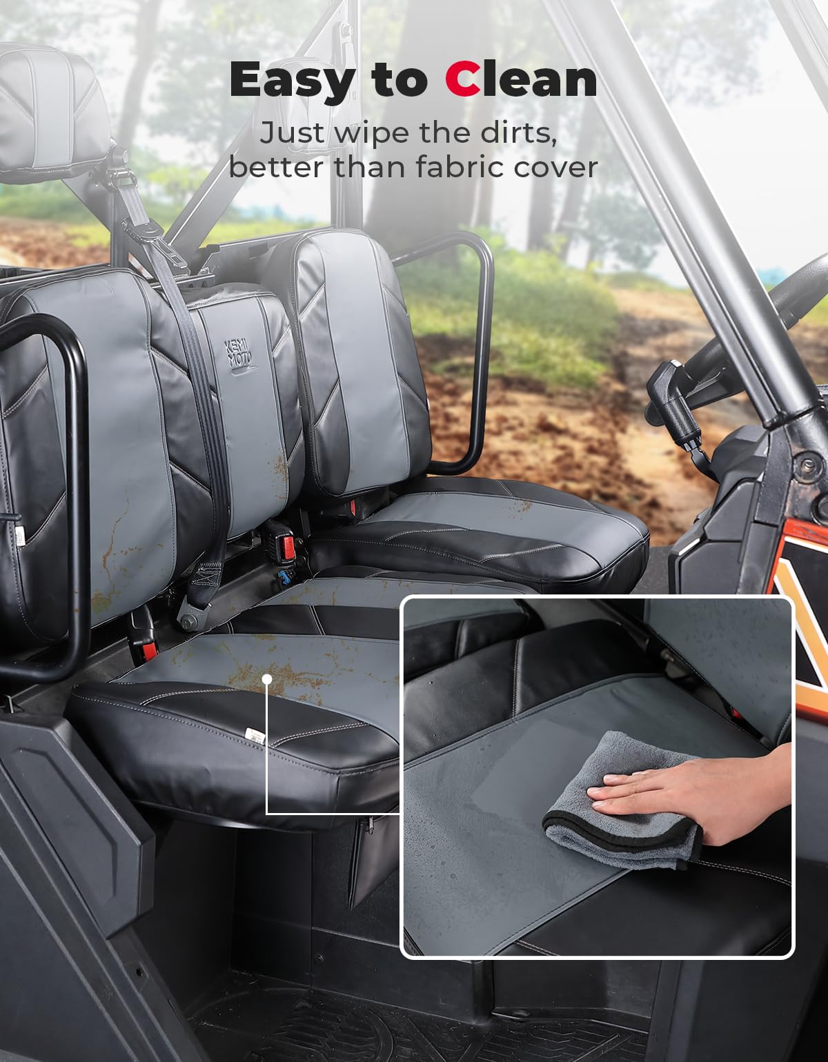 Kemimoto Polaris Ranger XP 1000/Crew UTV Leather Seat Covers w/Pocket Soft Cushion