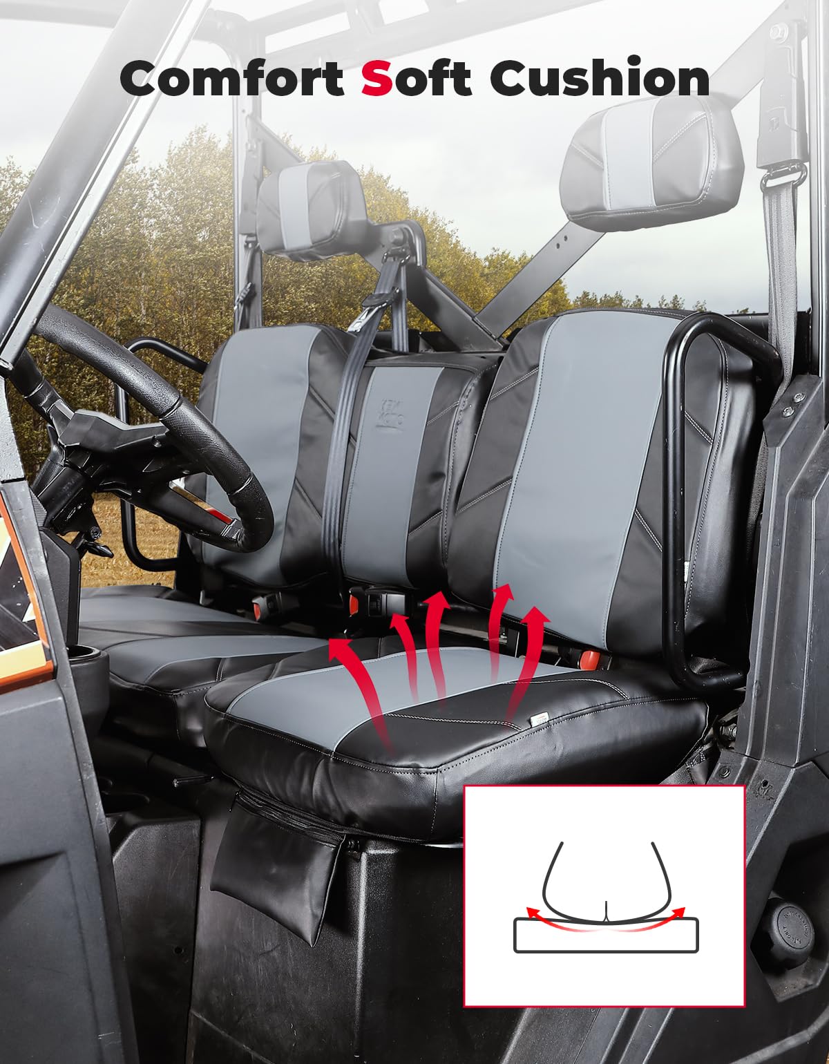Kemimoto Polaris Ranger XP 1000/Crew UTV Leather Seat Covers w/Pocket Soft Cushion