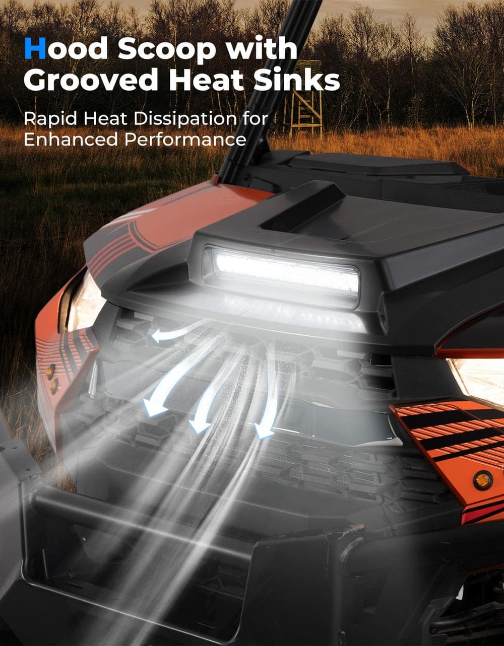 Kemimoto Polaris Ranger XP 1000 Hood Scoop with LED Spot Light