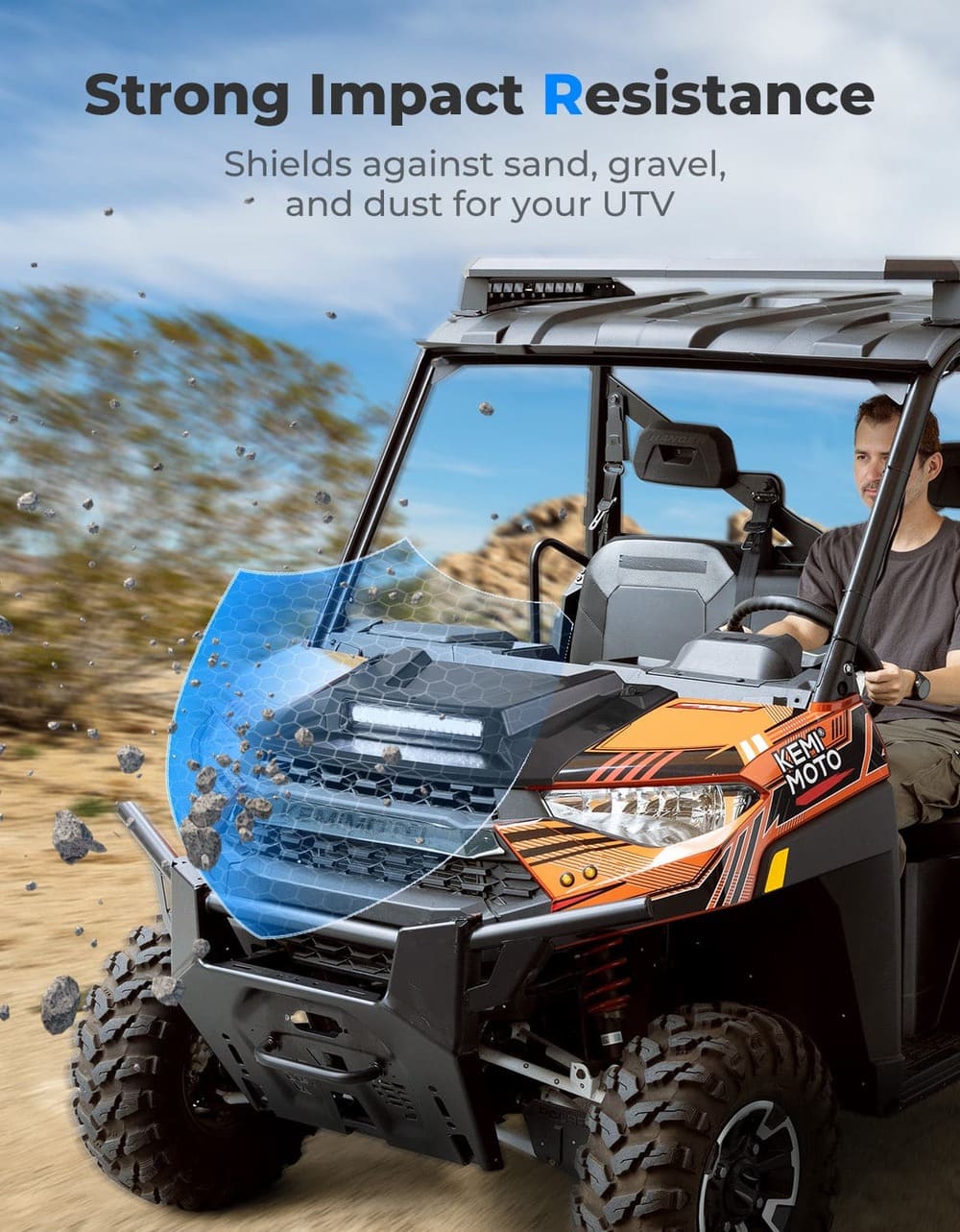 Kemimoto Polaris Ranger XP 1000 Hood Scoop with LED Spot Light