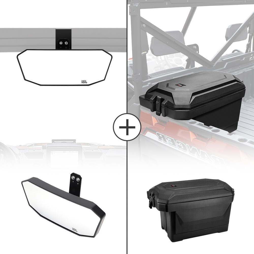 Kemimoto Polaris Ranger XP 1000 Rear View Mirror & 45L Waterproof Tool Box