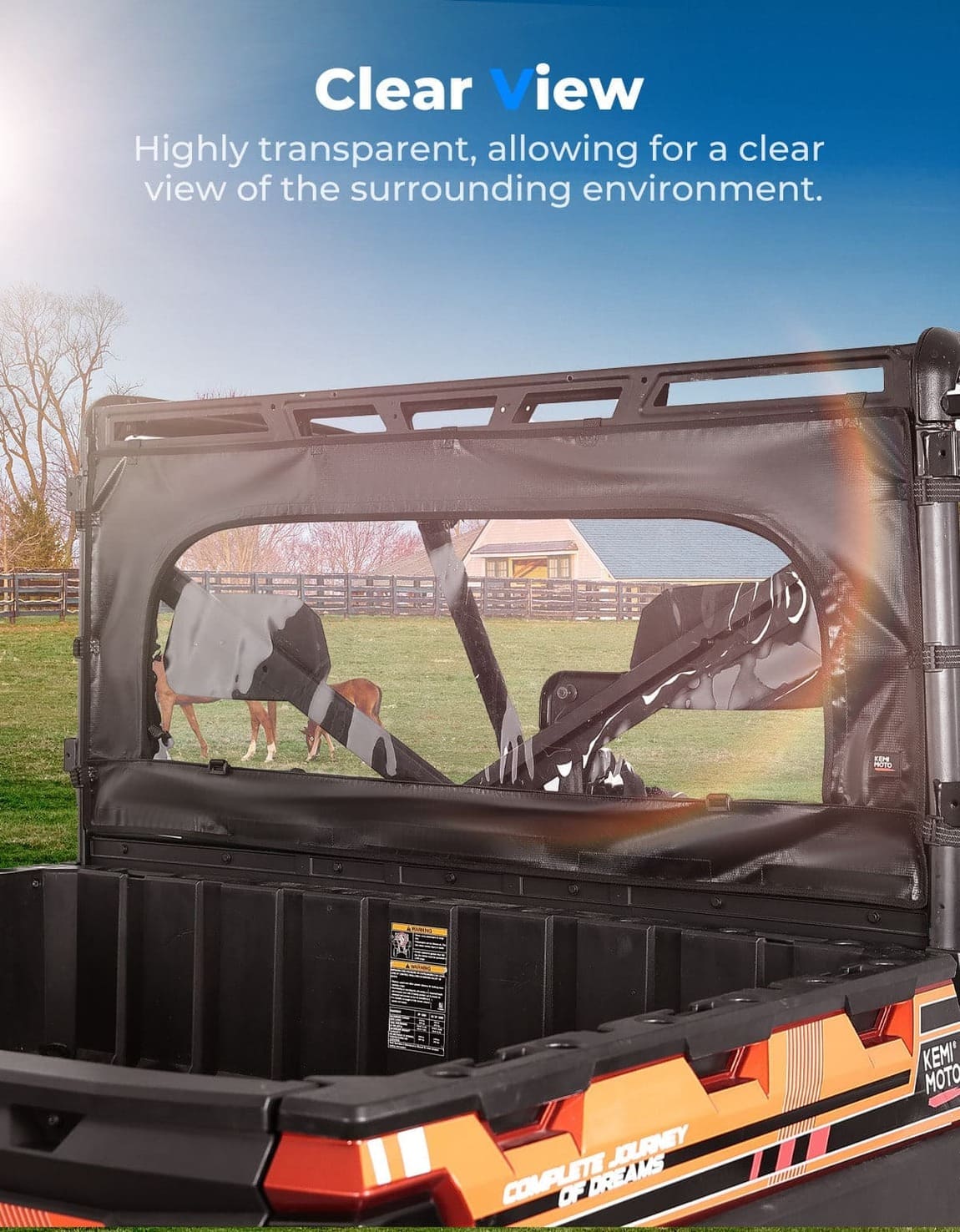Kemimoto Polaris Ranger XP 1000 Zippered Soft Rear Window Roll Up/Down