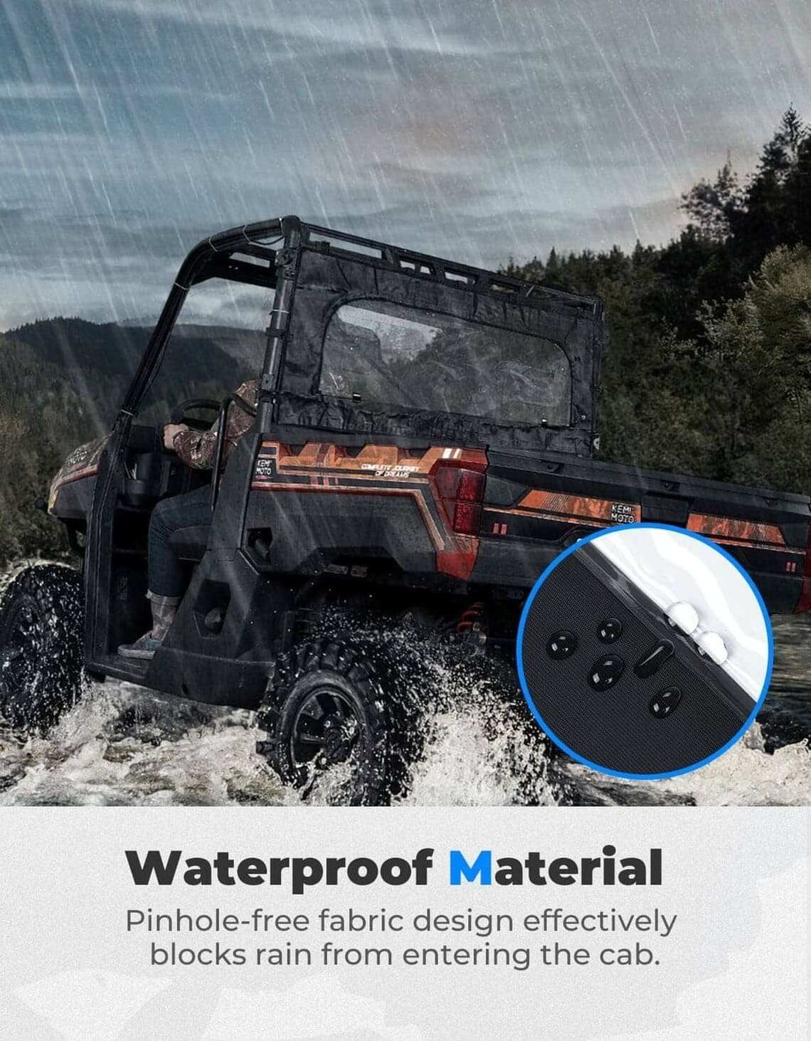 Kemimoto Polaris Ranger XP 1000 Zippered Soft Rear Window Roll Up/Down